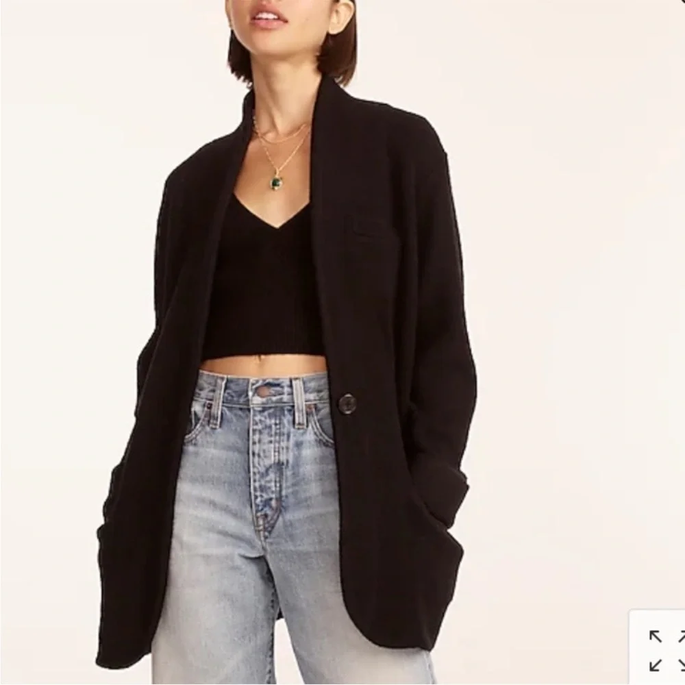 NWT J Crew Cocoon Alpaca Blend Black Longline Minimalist sweater-blazer BA551